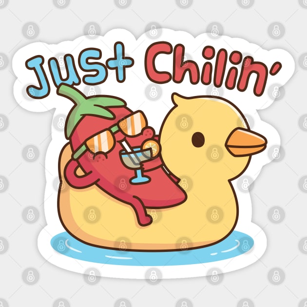 Funny Chili On Ducky Pool Float Just Chilin Pun Sticker by rustydoodle